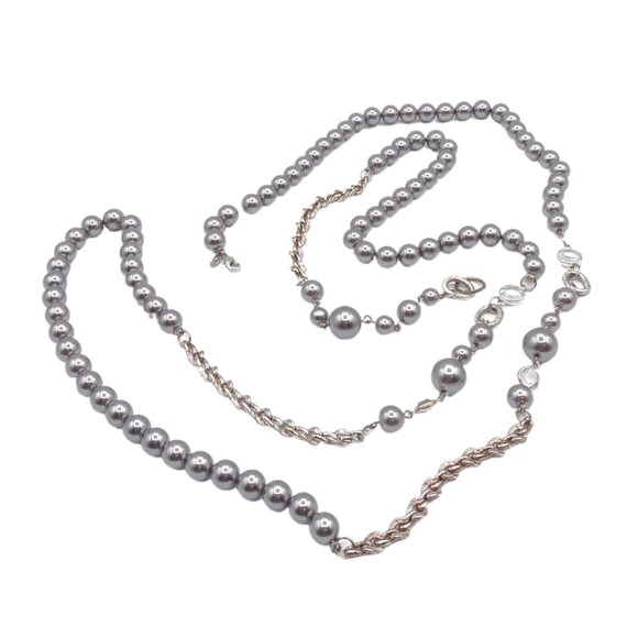 Vintage Monet Faux Silver Bead Necklace 60” Flapper Curb Chain Signed Costume - Picture 3 of 3